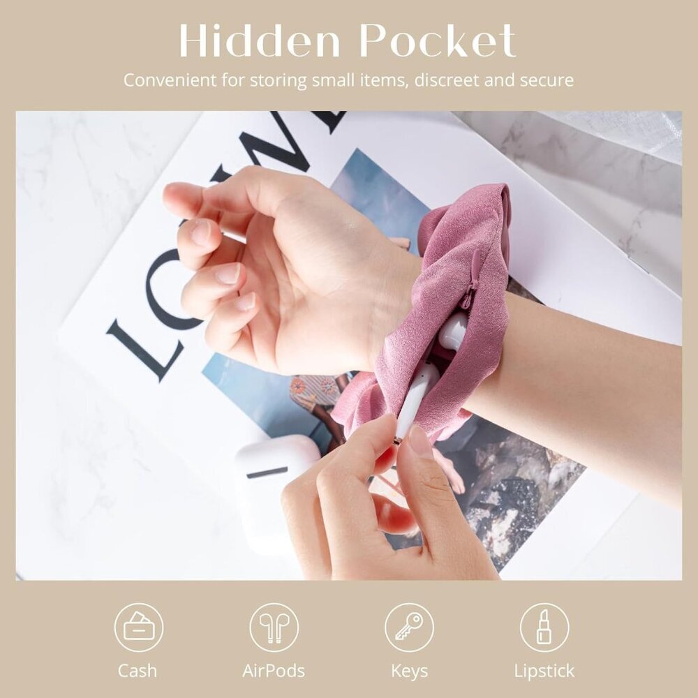 Versatile 4 PCS Hair Scrunchies with Zipper Pocket for On-the-Go Essentials - Picture 2 of 7